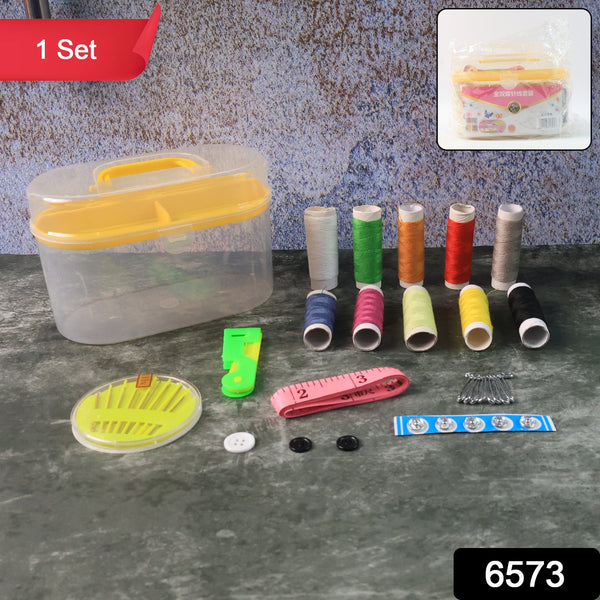 Double Layer Small & Portable Travel Sewing Kits Box with Color Needle Threads Scissor pin Hand Work Sewing Box Handwork Sewing Accessories